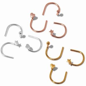 Claire’s 22G Mixed Metal Sterling Silver Star, Hearts, & Balls U-Shaped Nose new